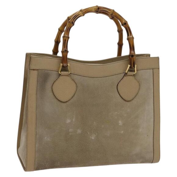 GUCCI Bamboo Tote Bag Suede Beige Gold 002 0260 002 0260 - Picture 1 of 16